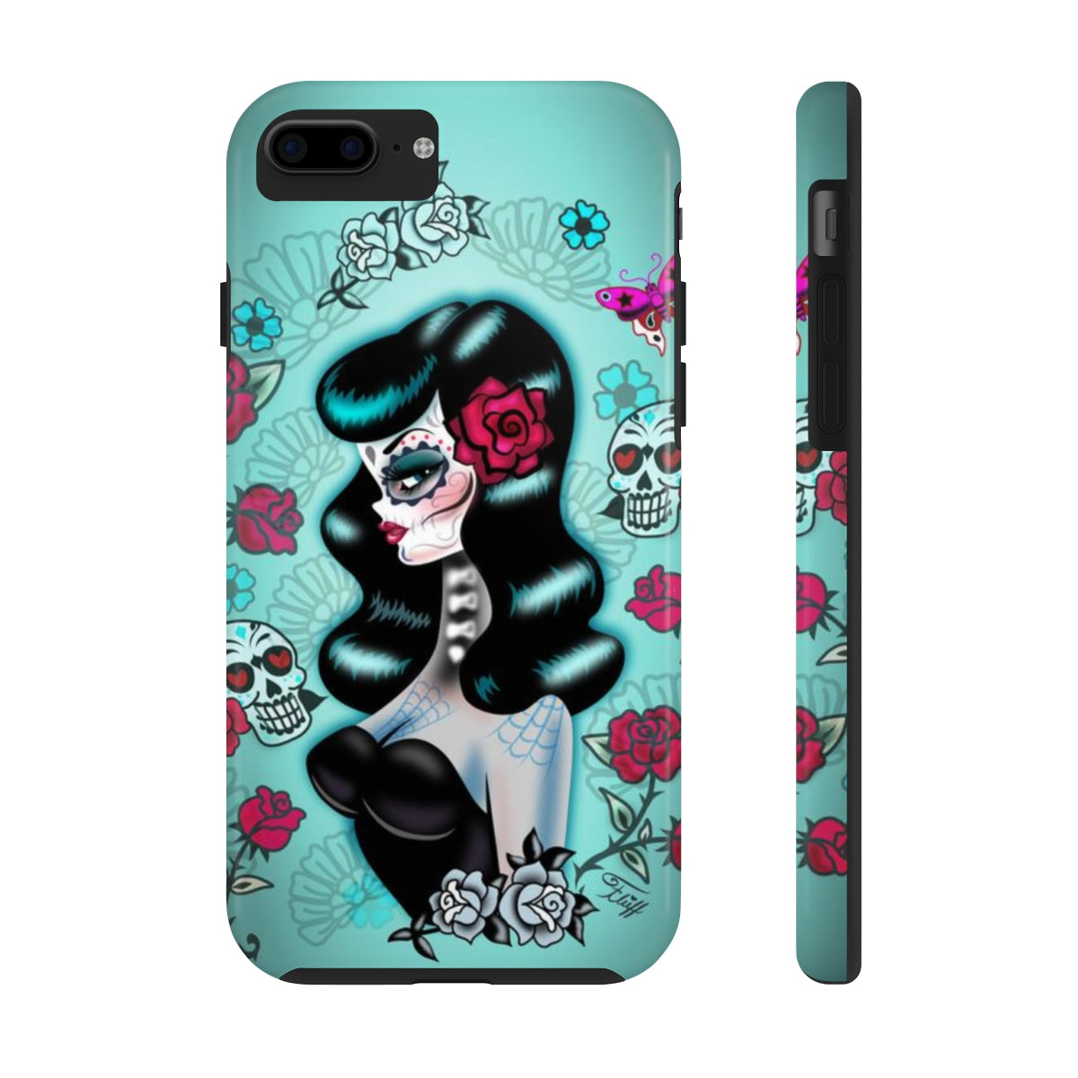 Raven Haired Day of the Dead Sugar Skull Pinup • Phone Case