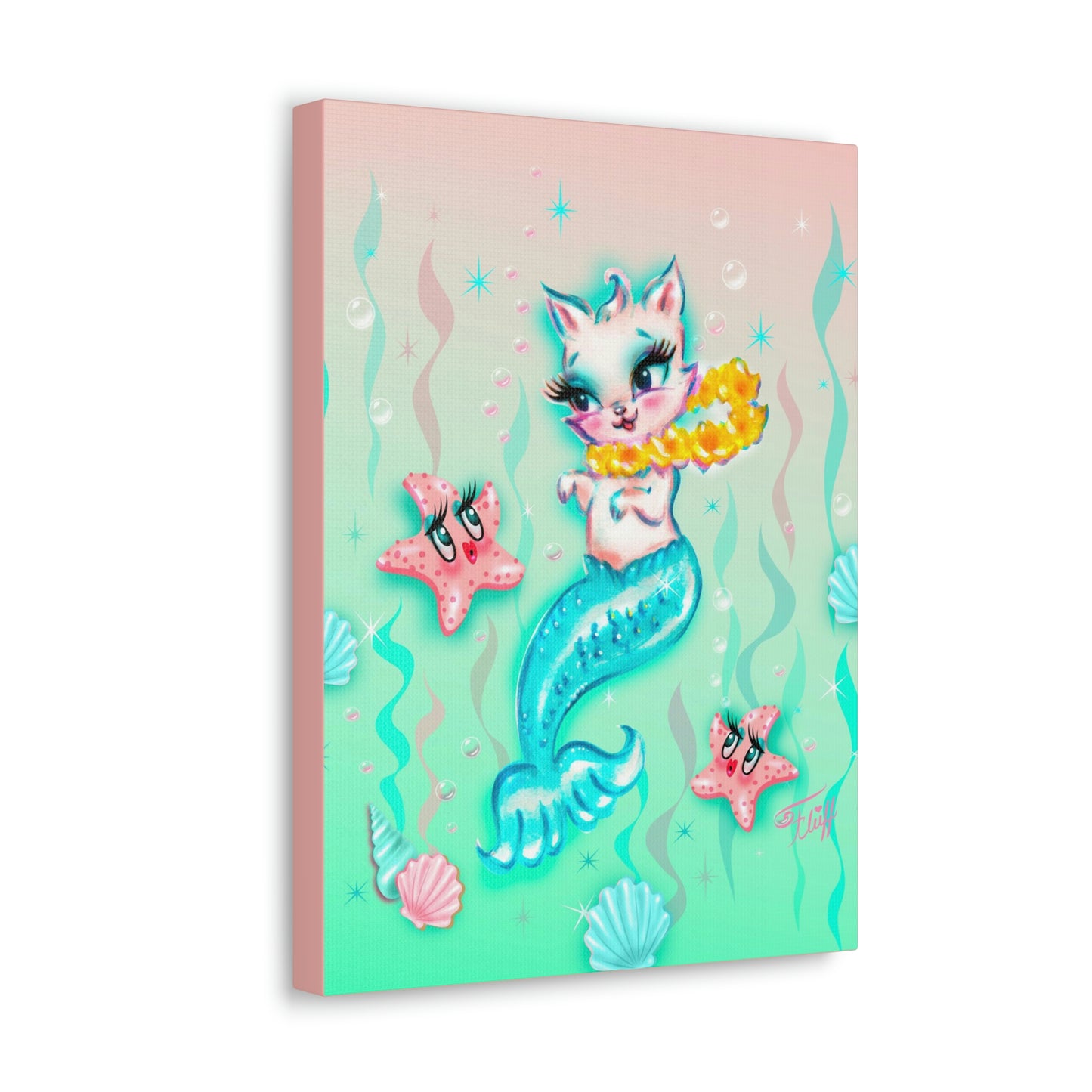 Merkitten with Lei and Starfish • Canvas Gallery Wrap