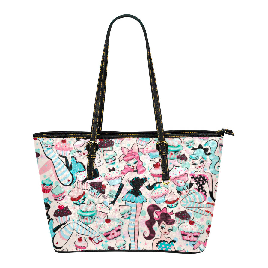 Cupcake Dolls • Black Trim • Faux Leather Tote Purse