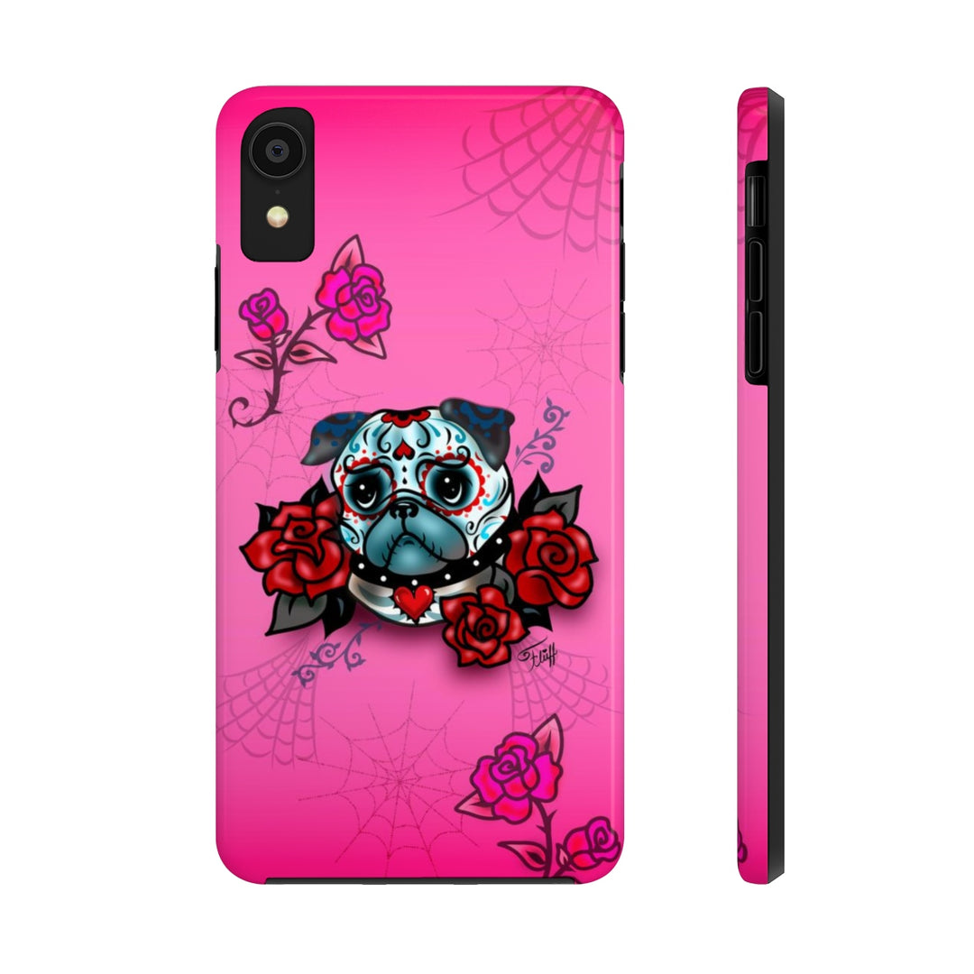 Sugar Skull Pug With Roses • Phone Case