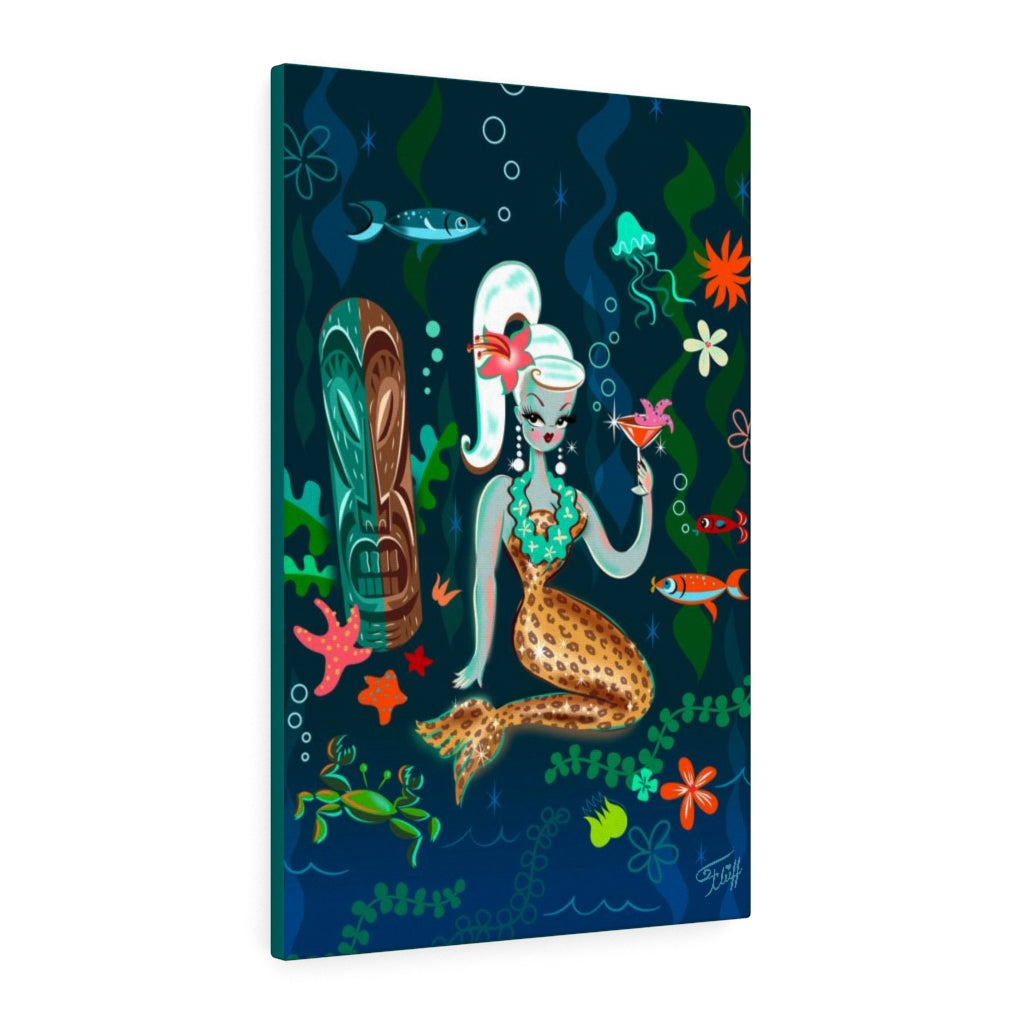 Blonde Leopard Martini Mermaid • Canvas Gallery Wrap