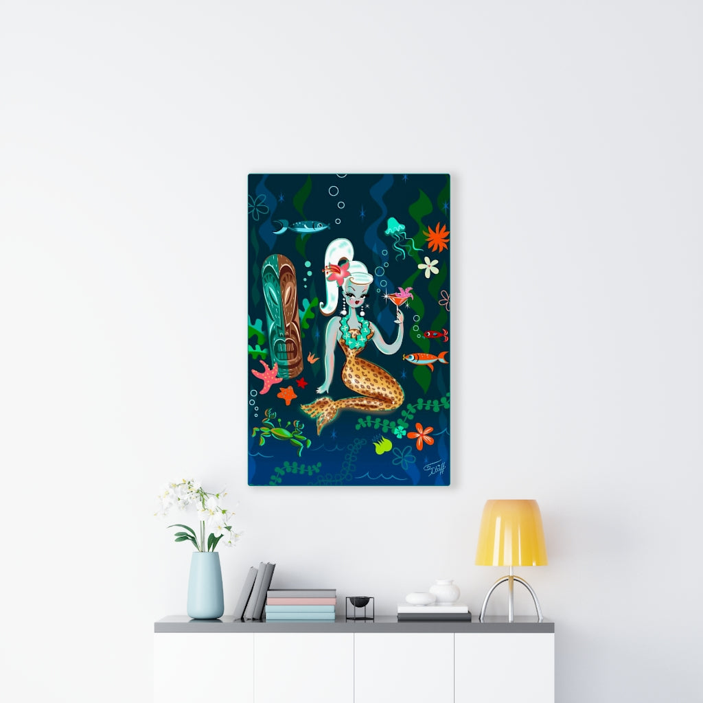 Blonde Leopard Martini Mermaid • Canvas Gallery Wrap