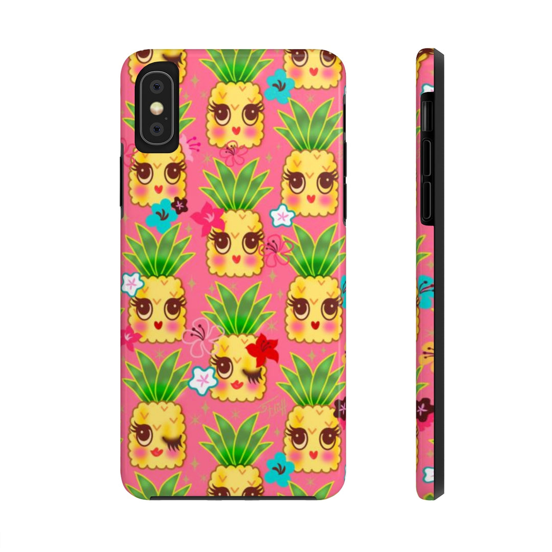 Happy Kawaii Cute Pineapples on Pink • Phone Case