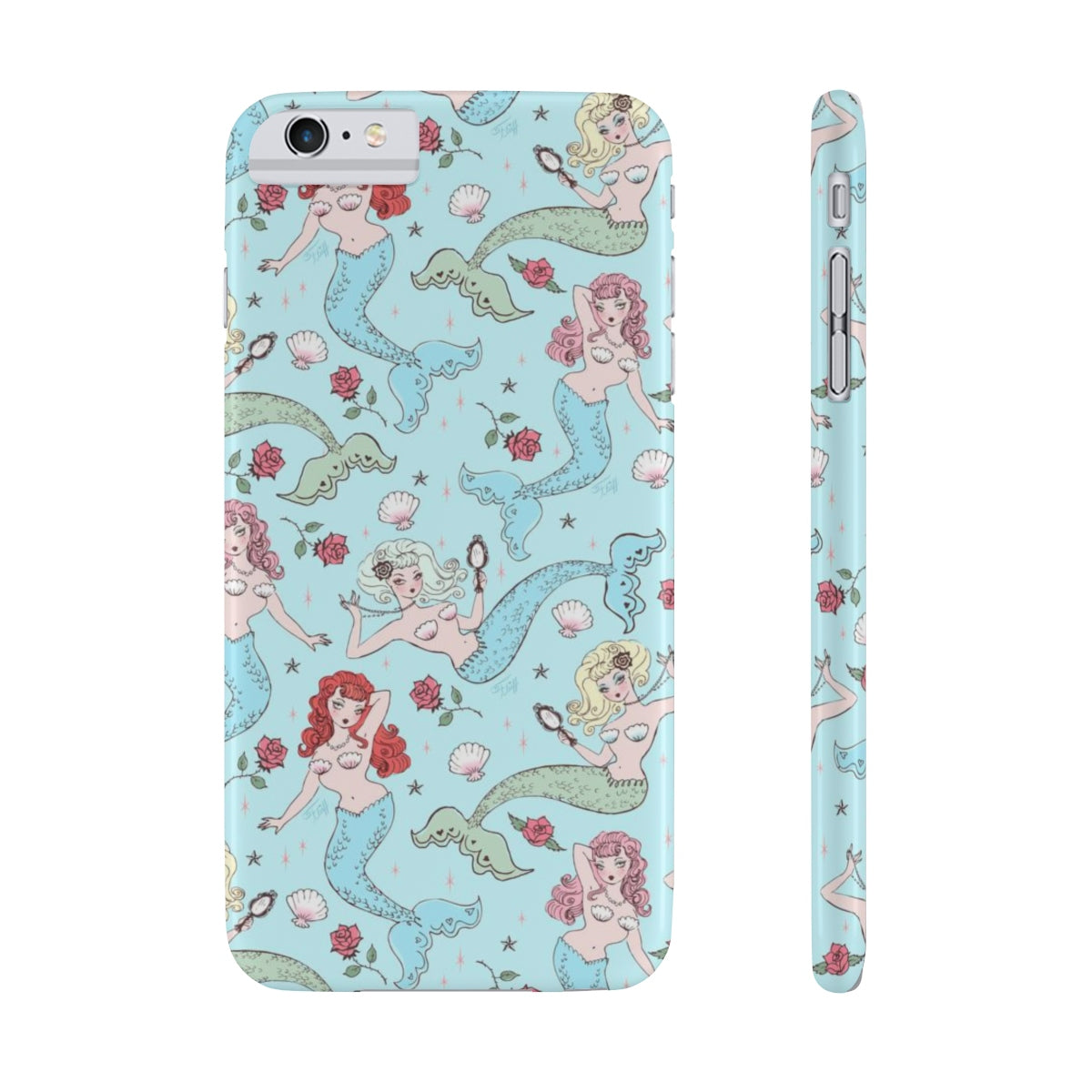 Mermaids and Roses on Aqua • Slim Phone Case