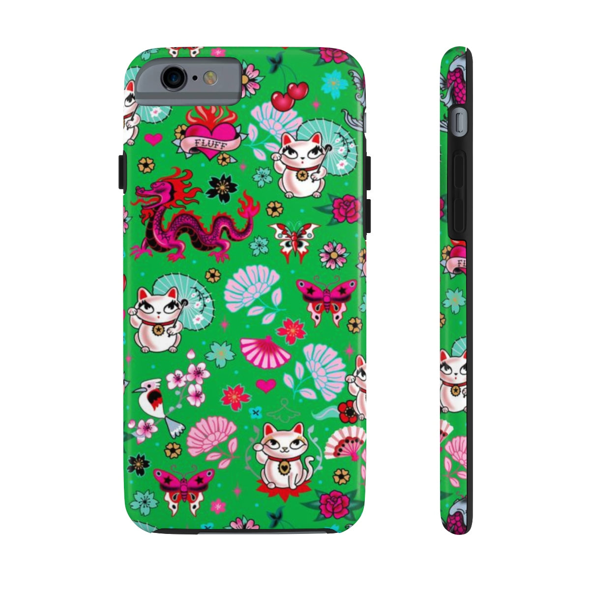 Lucky Cat on Green • Phone Case