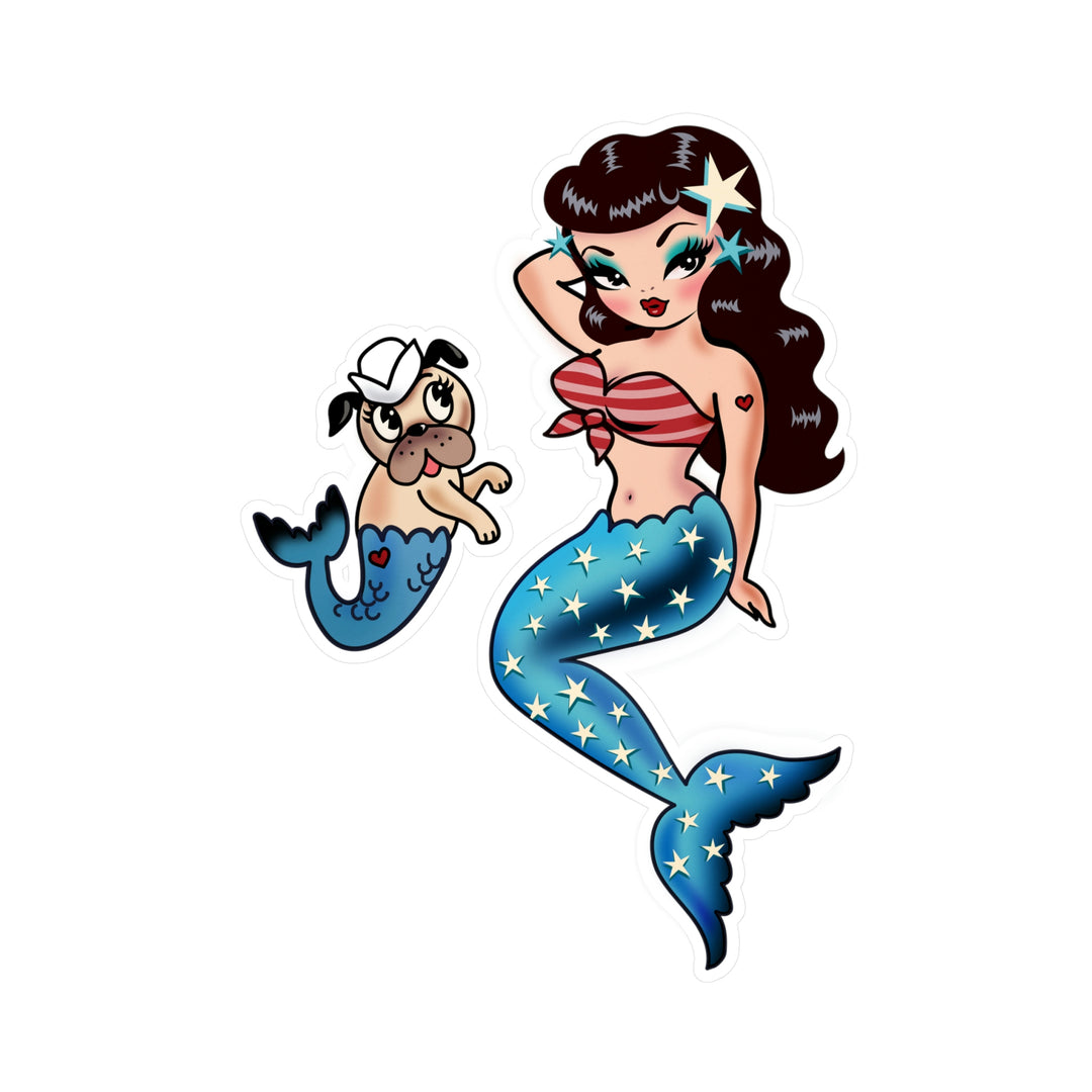 Patriotic Pinup Mermaid with Merpup  • Kiss-Cut Vinyl Decals