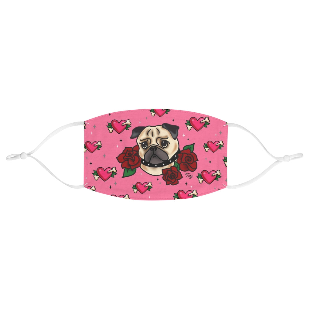 Tattoo Pug with Roses on Pink • Adjustable Face Mask