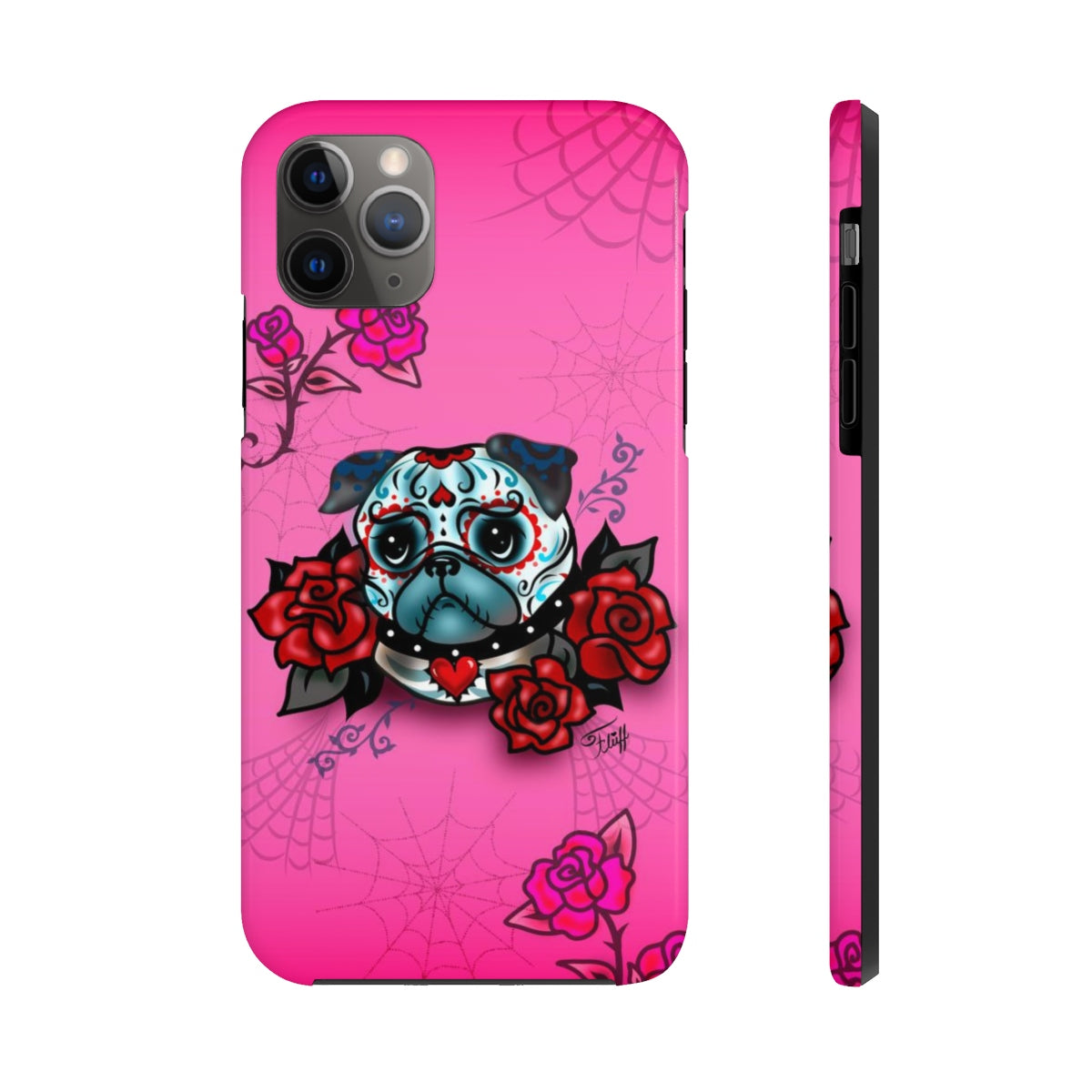 Sugar Skull Pug With Roses • Phone Case