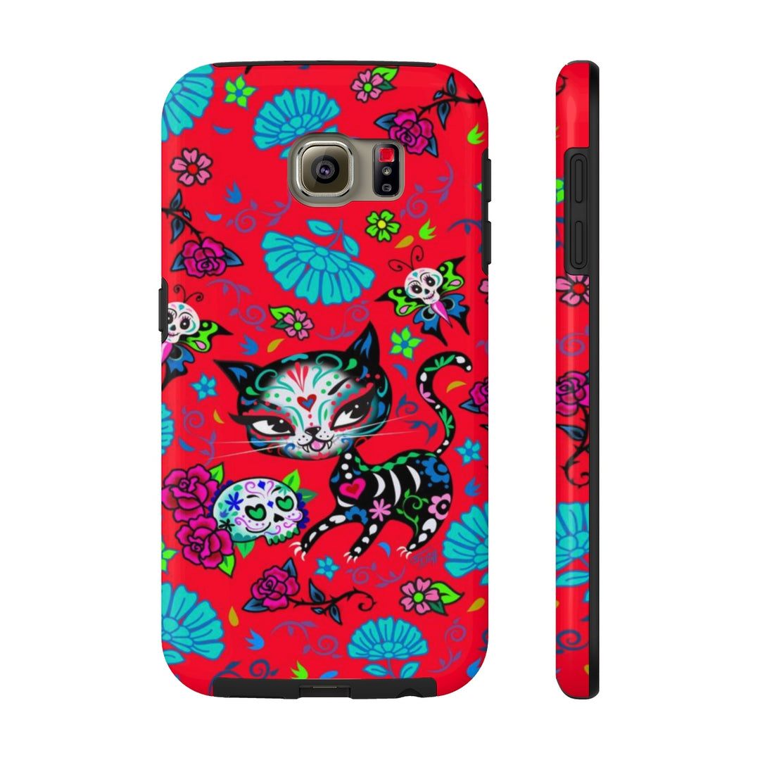 Sugar Skull Kitty on Red • Phone Case