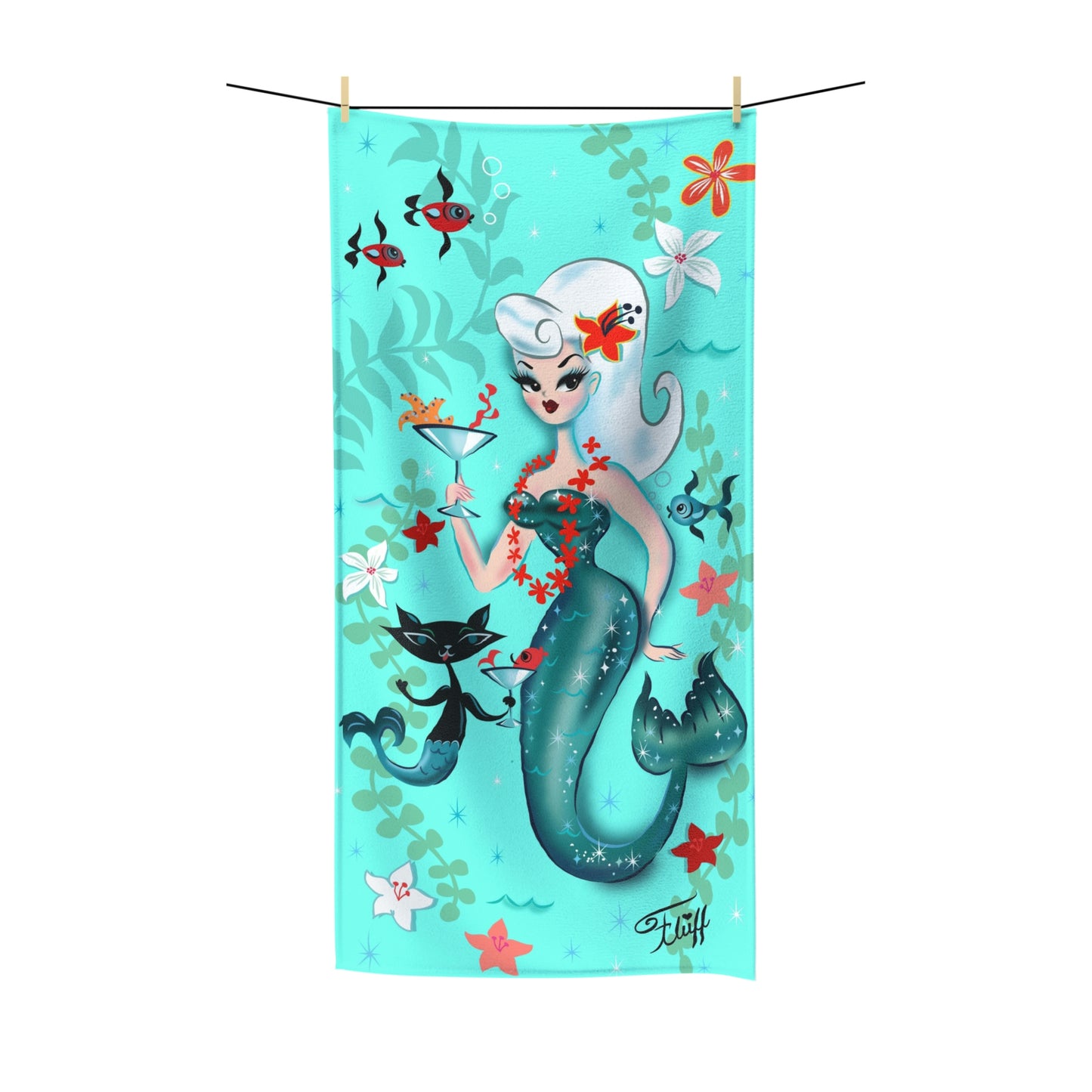 Blonde Martini Mermaid with Merkitty • Towel