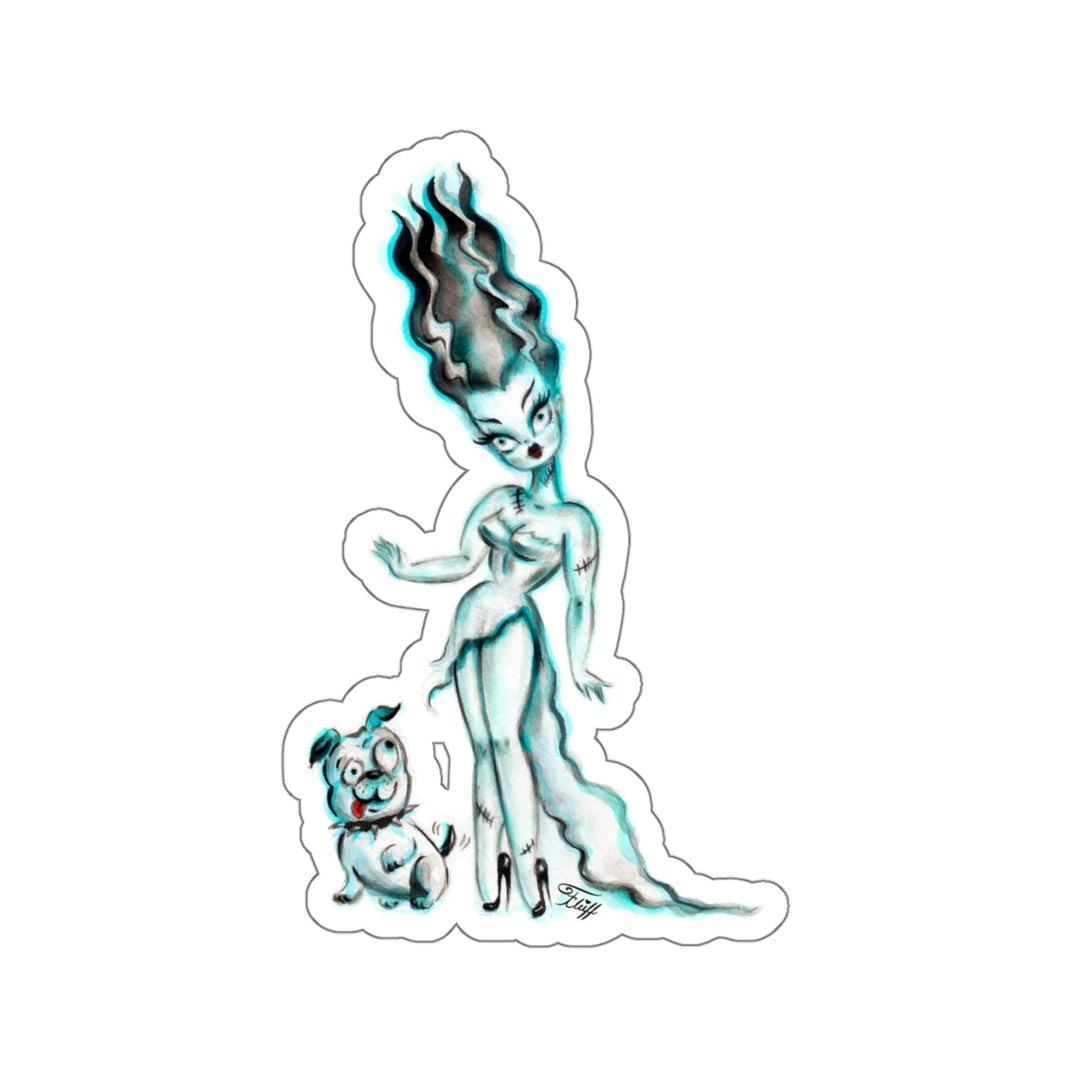 Pinup Bride of Frankenstein with Igor Bulldog • Kiss-Cut Sticker