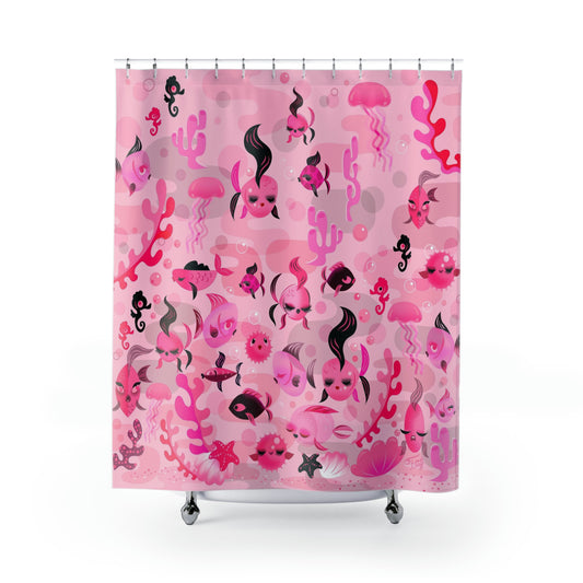 Mid Mod Fishies on Pink • Shower Curtain