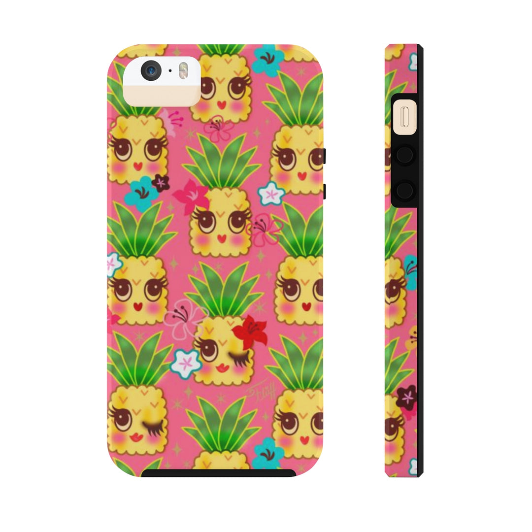 Happy Kawaii Cute Pineapples on Pink • Phone Case