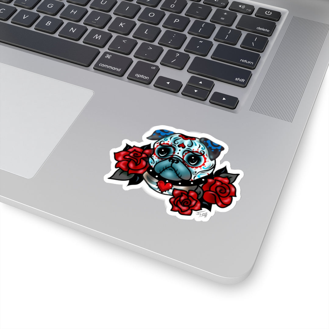 Sugar Skull Pug with Roses • Kiss-Cut Sticker