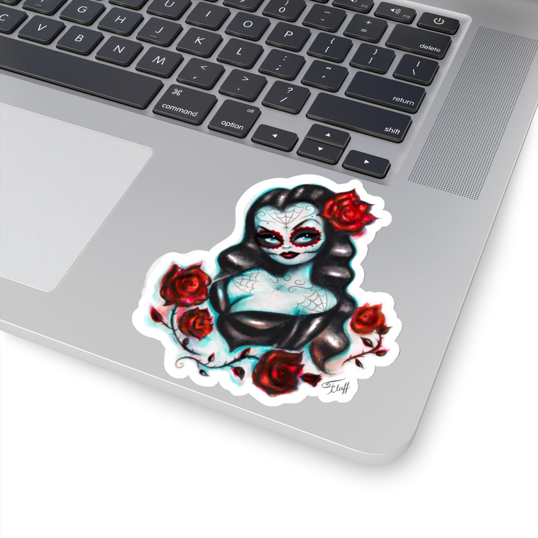 Vampire Vixen with Roses • Kiss-Cut Sticker