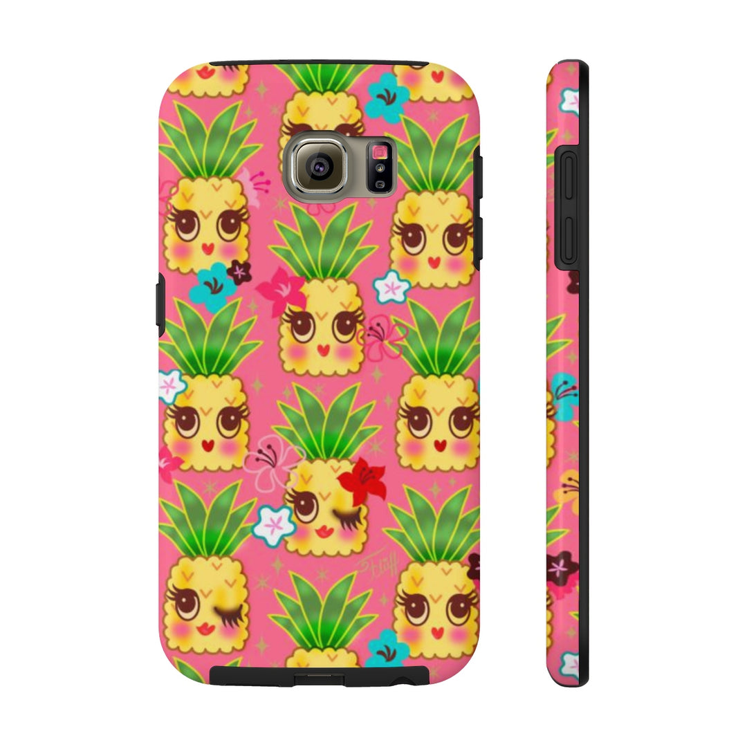 Happy Kawaii Cute Pineapples on Pink • Phone Case