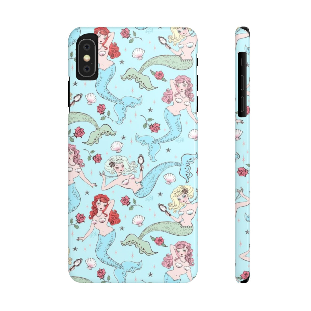 Mermaids and Roses on Aqua • Slim Phone Case