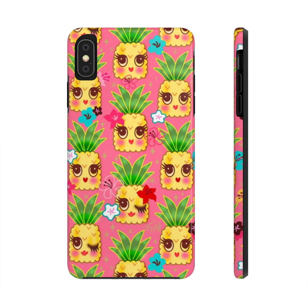 Happy Kawaii Cute Pineapples on Pink • Phone Case