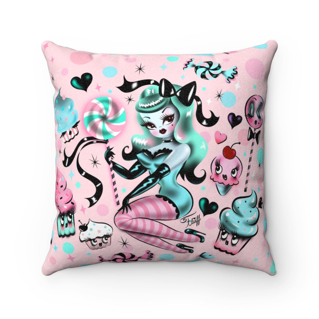 Mint Sugar Pinup Doll • Faux Suede Pillow