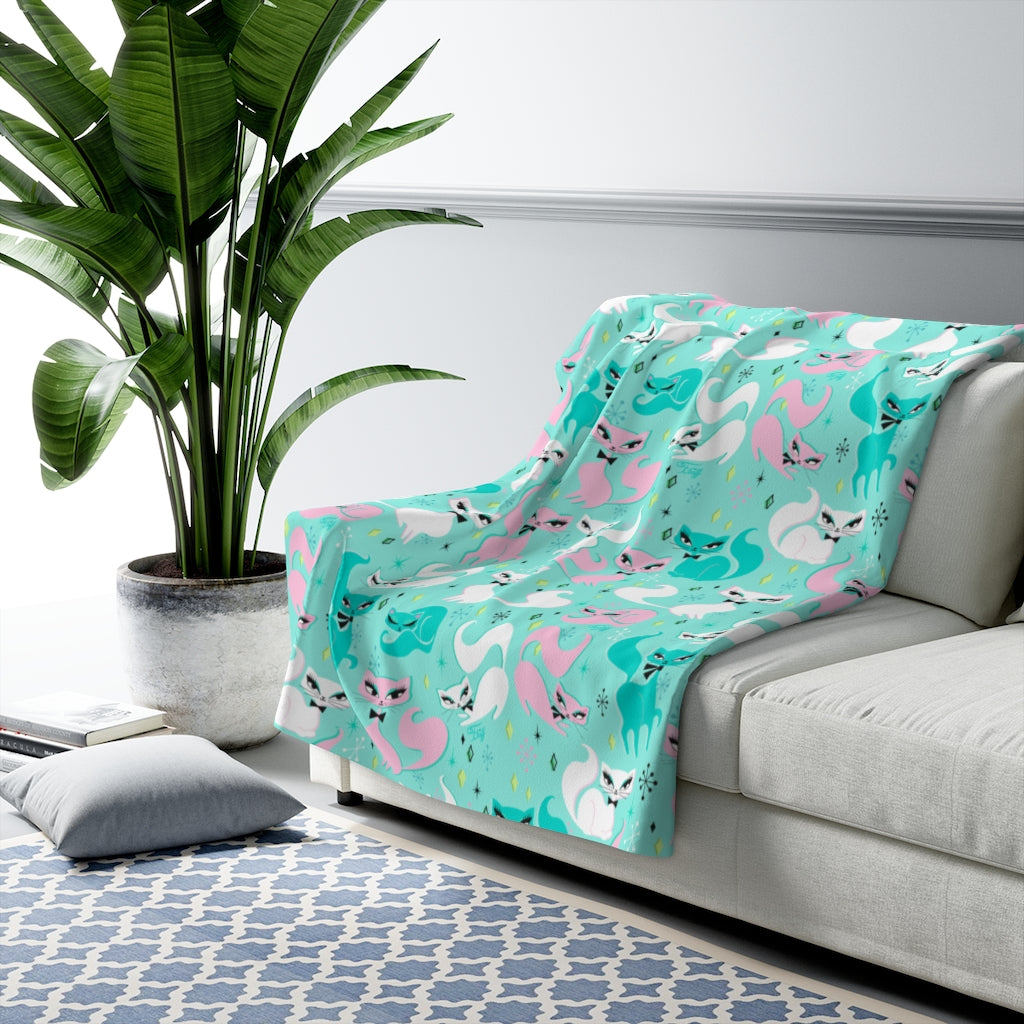 Swanky Kittens on Mint • Sherpa Fleece Blanket