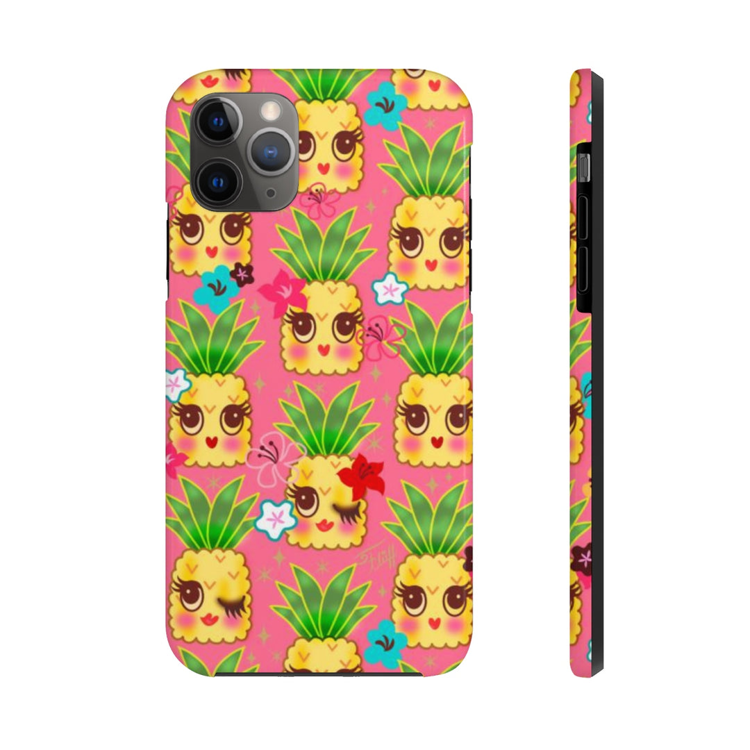 Happy Kawaii Cute Pineapples on Pink • Phone Case