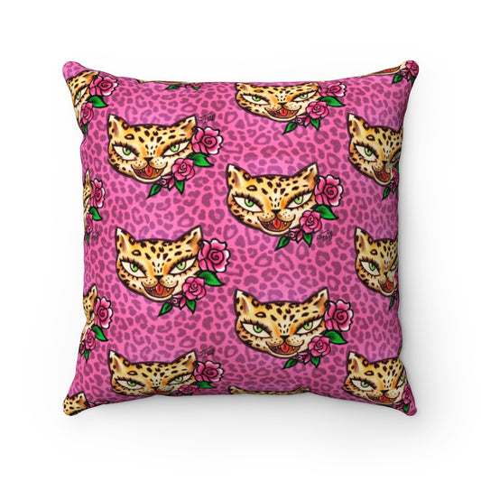 Leopard Kitty • Faux Suede Pillow