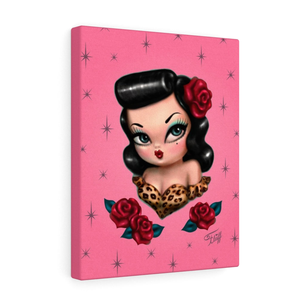 Rockabilly Baby Doll with Roses Pink • Canvas Gallery Wrap