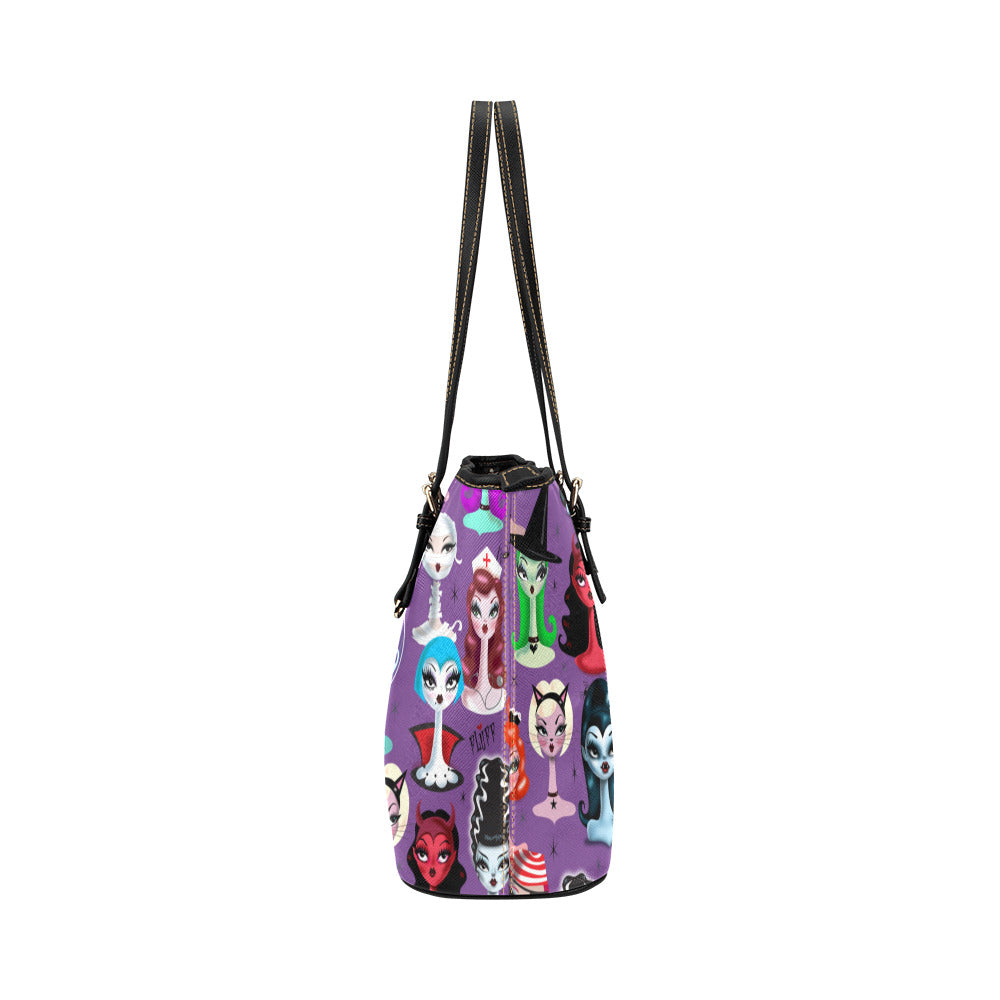 Spooky Dolls Purple • Faux Leather Tote Purse