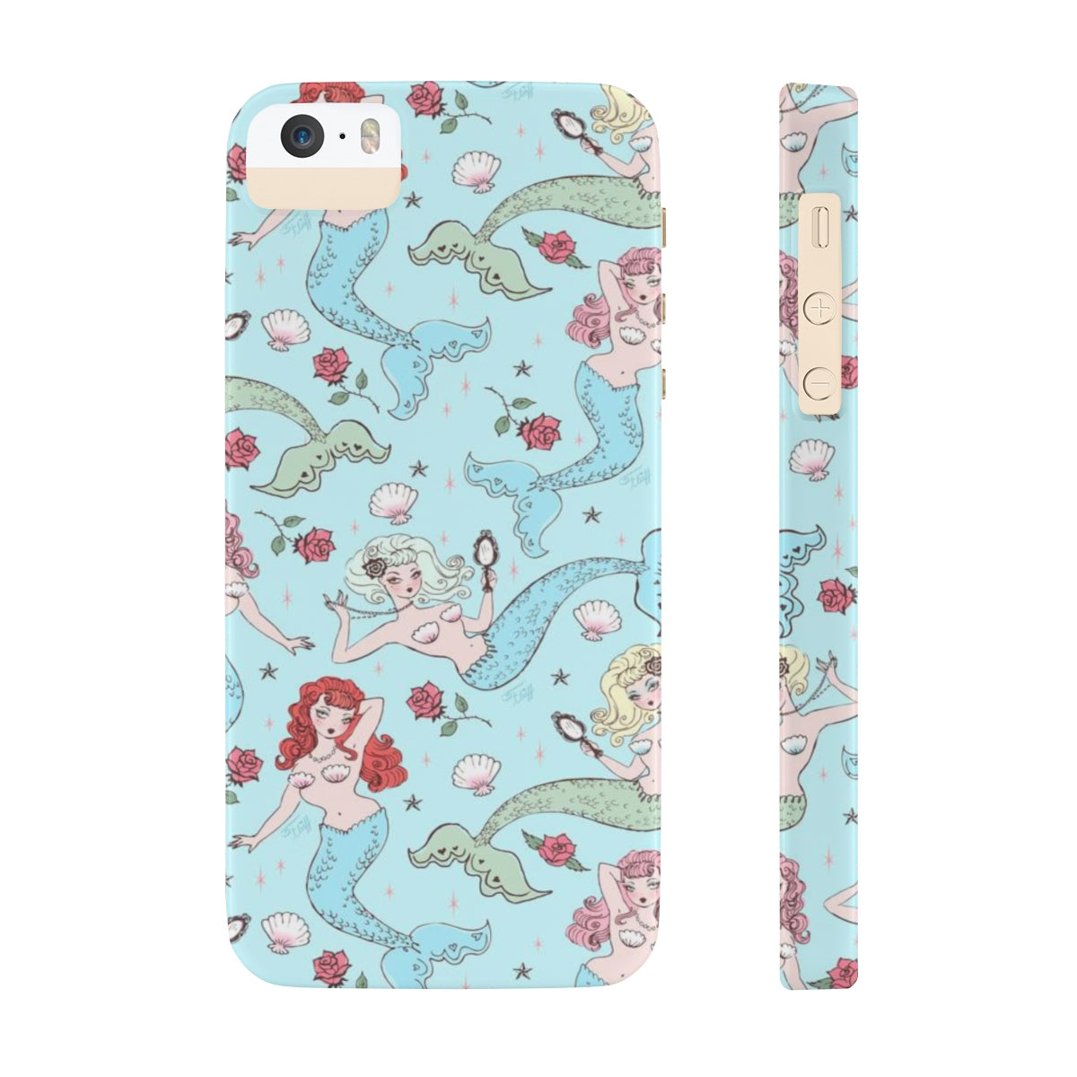 Mermaids and Roses on Aqua • Slim Phone Case