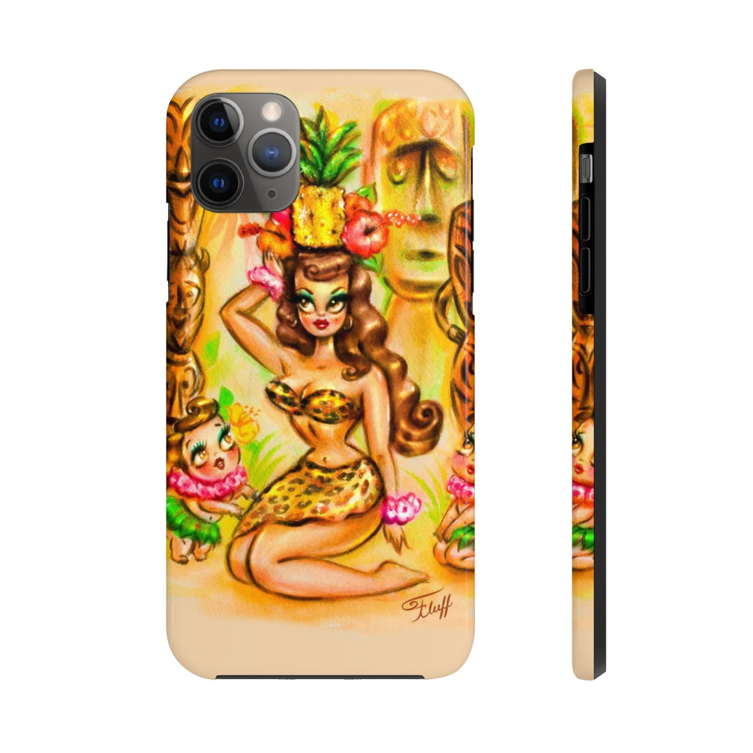 Pineapple Island Girl with Tikis • Phone Case