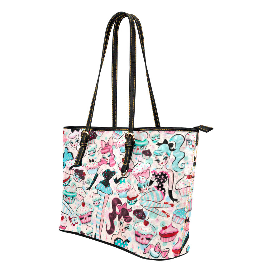 Cupcake Dolls • Black Trim • Faux Leather Tote Purse