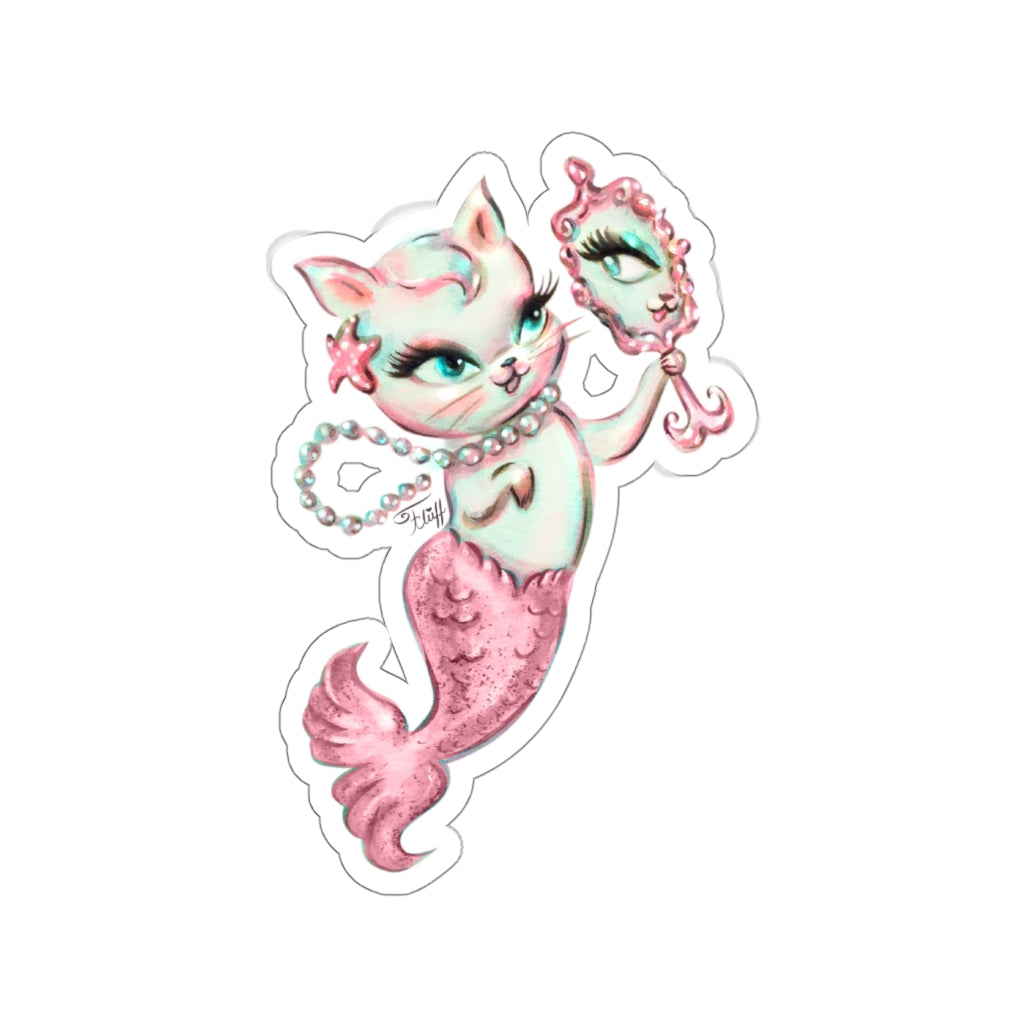 Merkitten with Mirror and Pearls Pink • Kiss-Cut Sticker