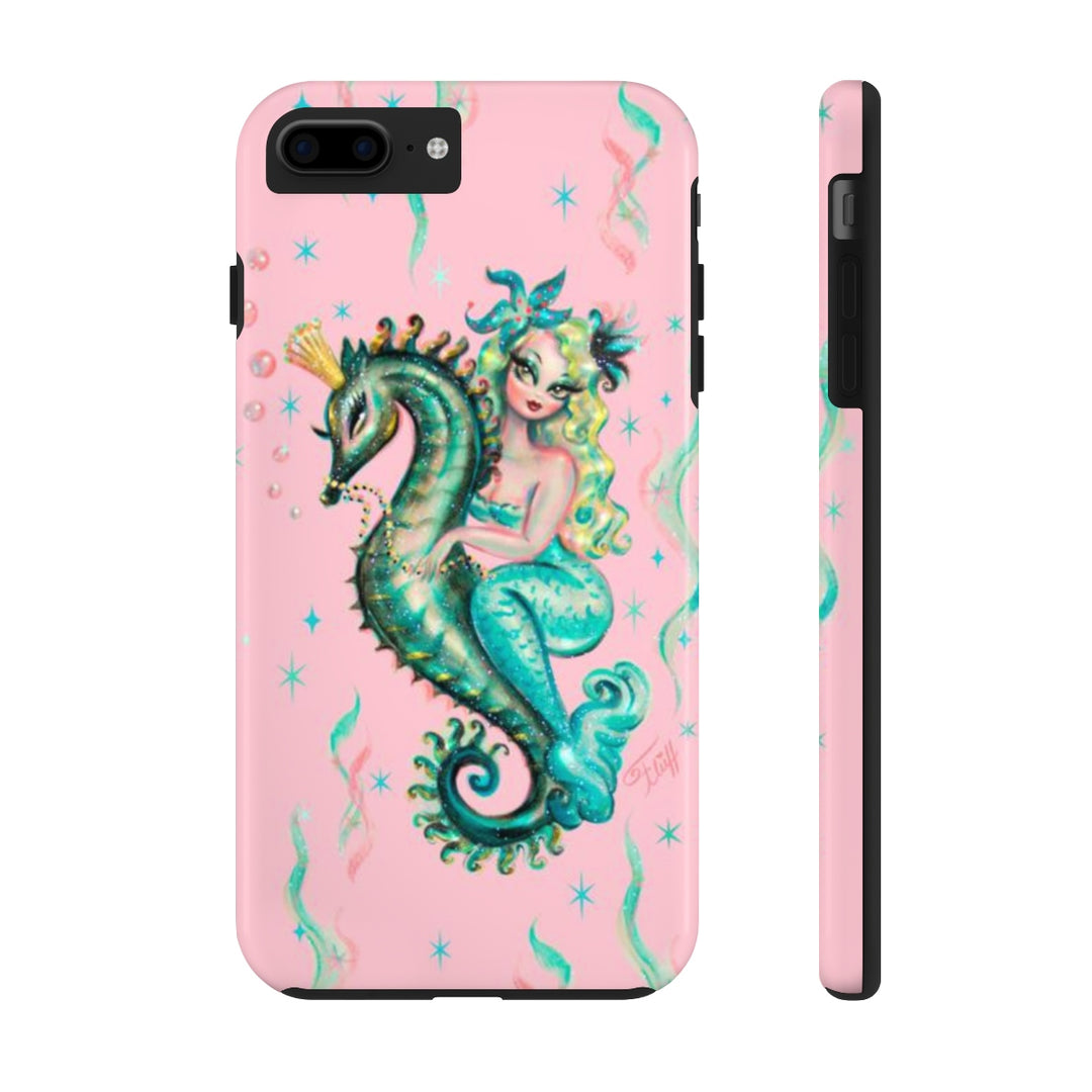 Blue Mermaid Riding a Seahorse Prince Pink • Phone Case