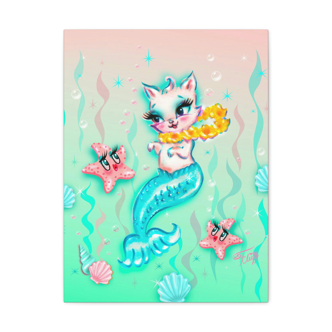 Merkitten with Lei and Starfish • Canvas Gallery Wrap