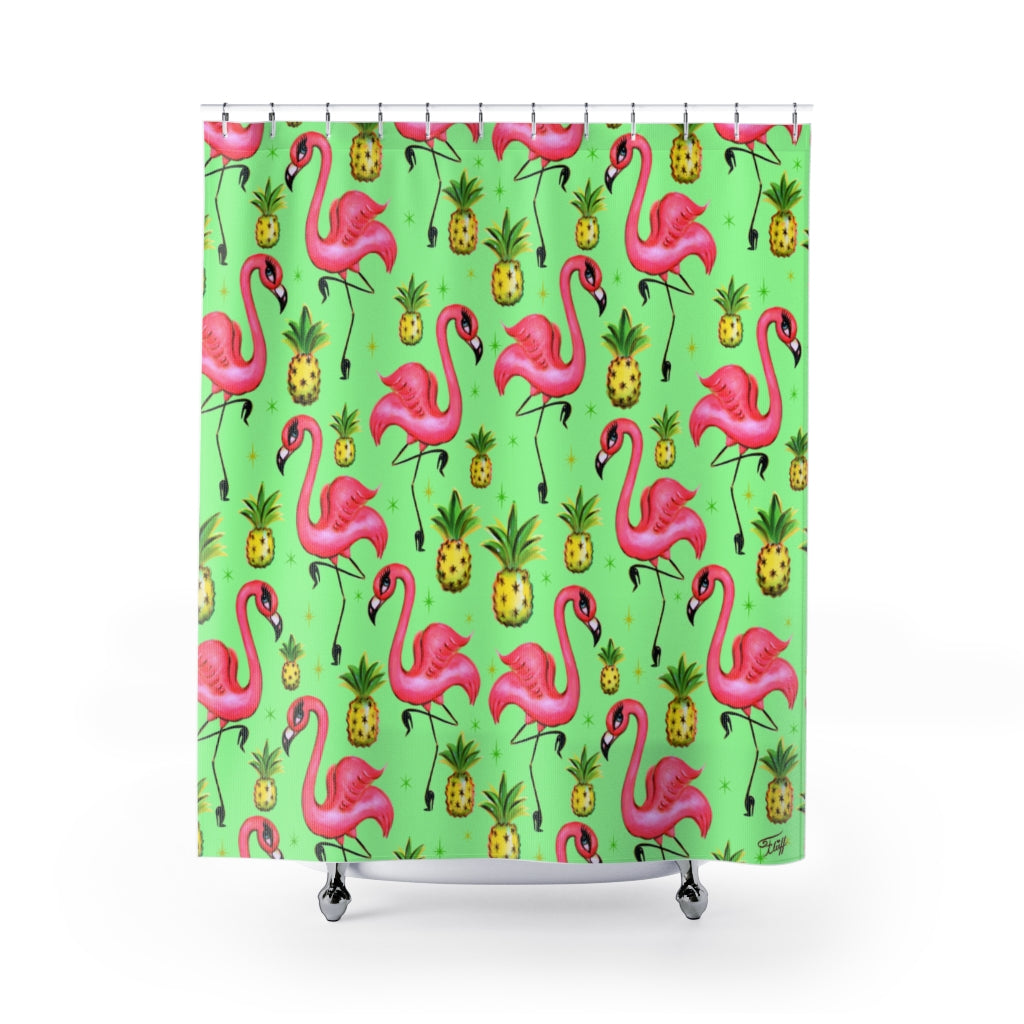 Flamingos and Pineapples • Shower Curtain