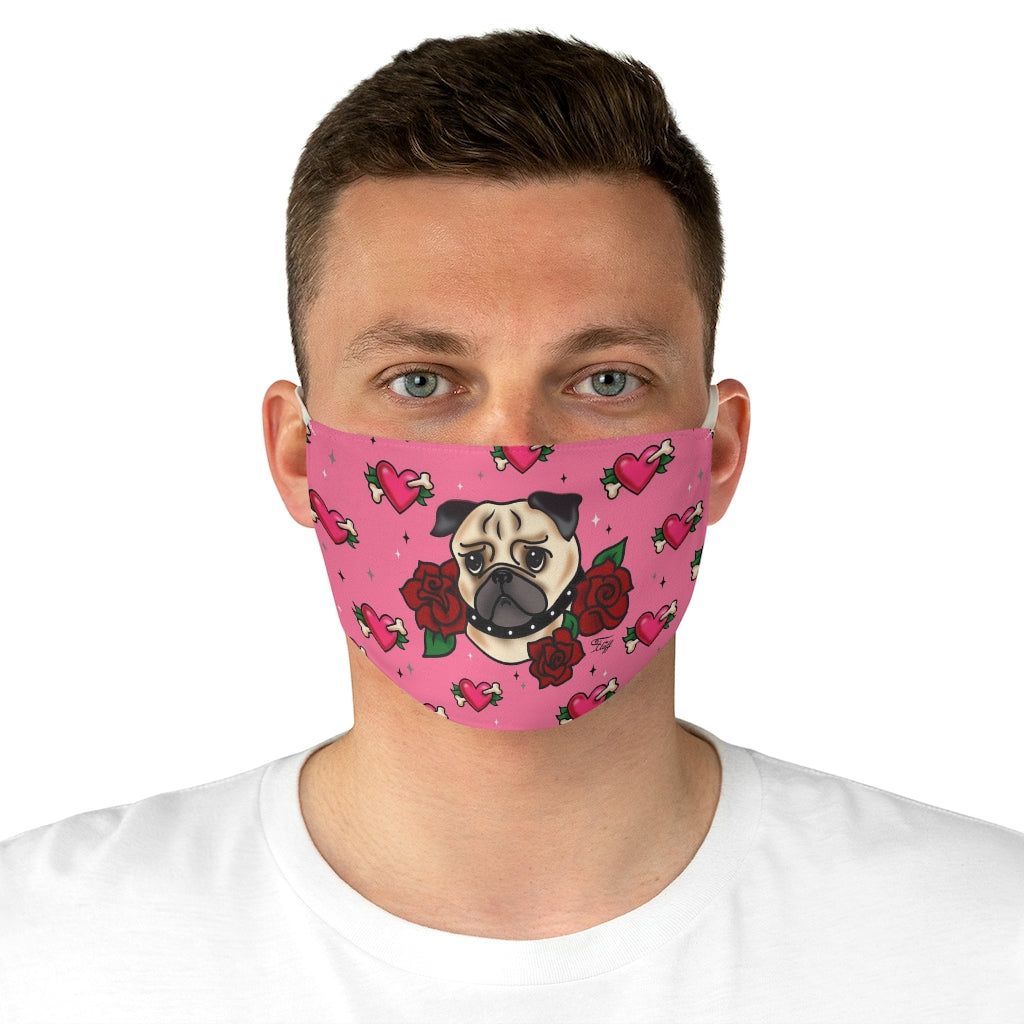 Tattoo Pug with Roses on Pink • Adjustable Face Mask