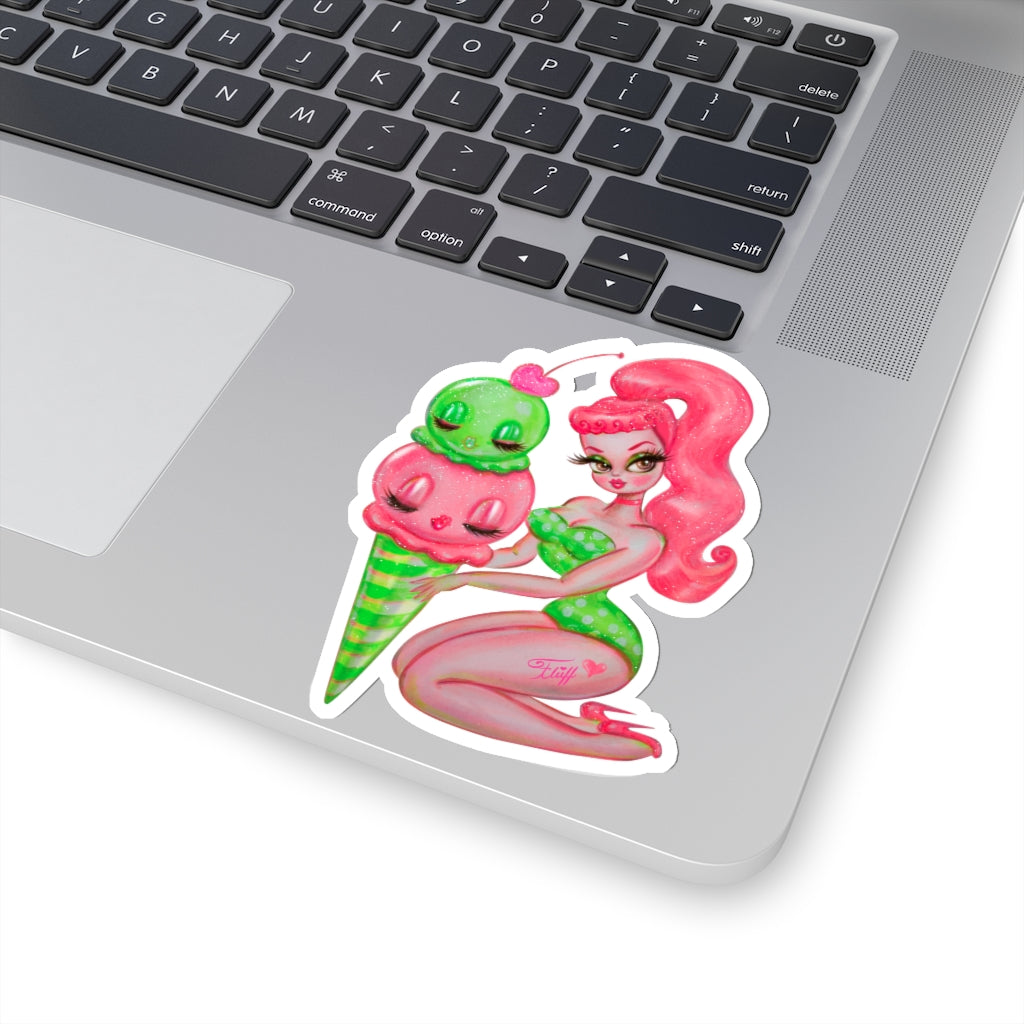 Pink Cherry And Lime Ice Cream Doll • Kiss-Cut Sticker