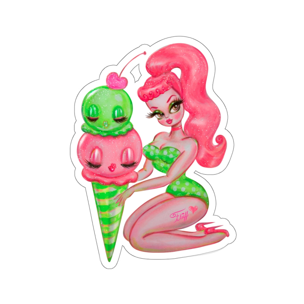 Pink Cherry And Lime Ice Cream Doll • Kiss-Cut Sticker