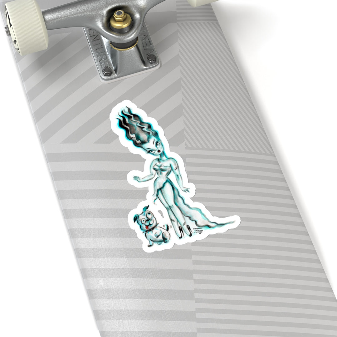 Pinup Bride of Frankenstein with Igor Bulldog • Kiss-Cut Sticker