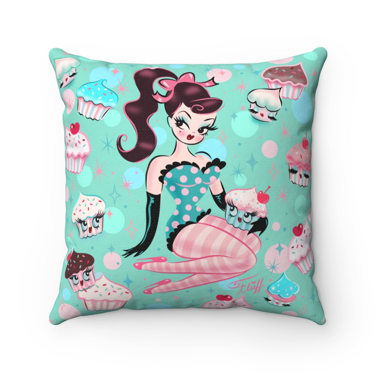 Cupcake Doll with Chocolate Hair • Square Pillow