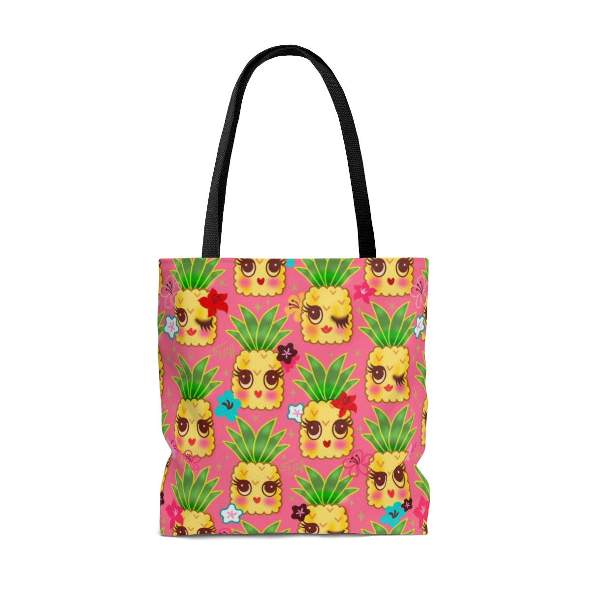 Happy Kawaii Cute Pineapples on Pink • Tote Bag