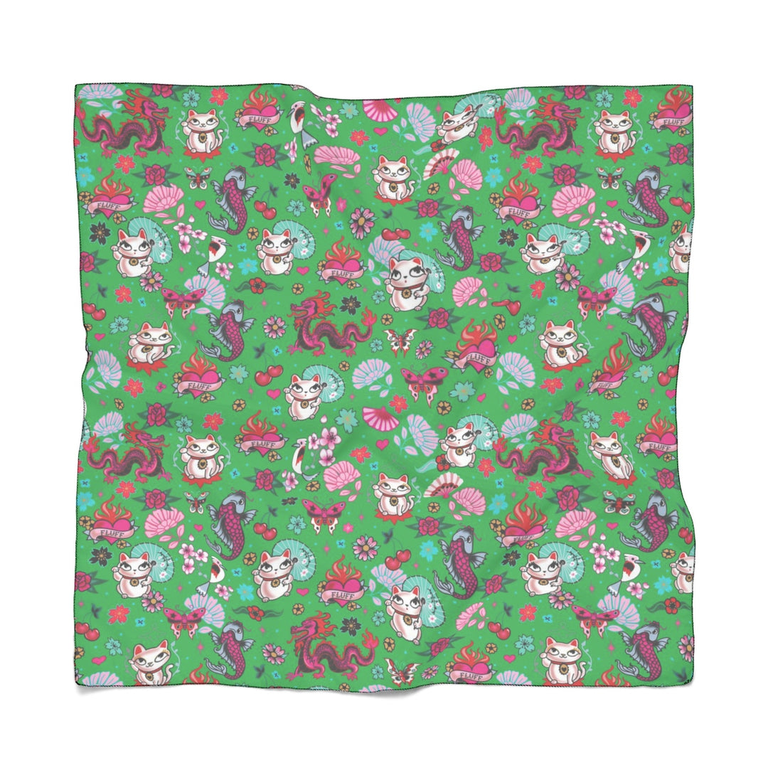 Lucky Cat on Green • Chiffon Scarf