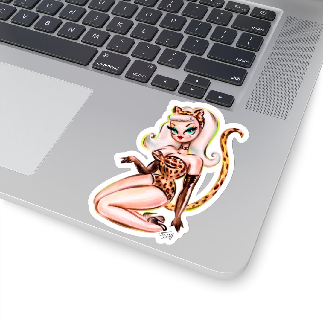 Leopard Cat Suit Pinup Girl • Kiss-Cut Sticker