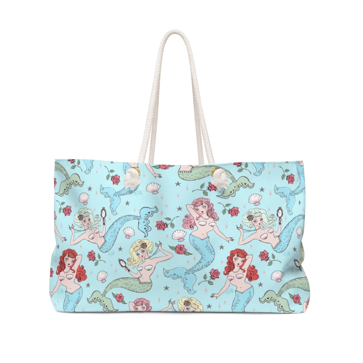 Mermaids and Roses on Aqua • Weekender Bag