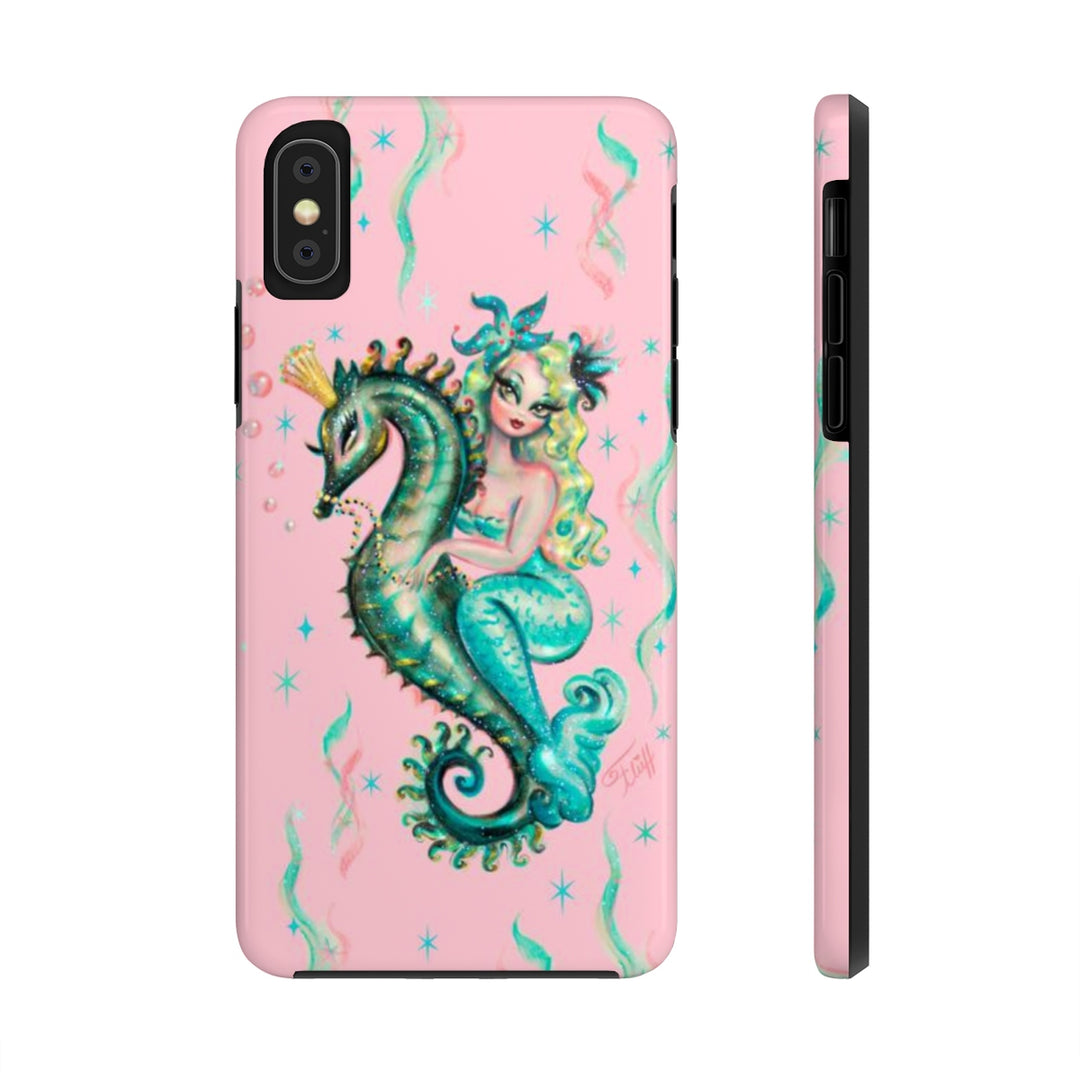 Blue Mermaid Riding a Seahorse Prince Pink • Phone Case