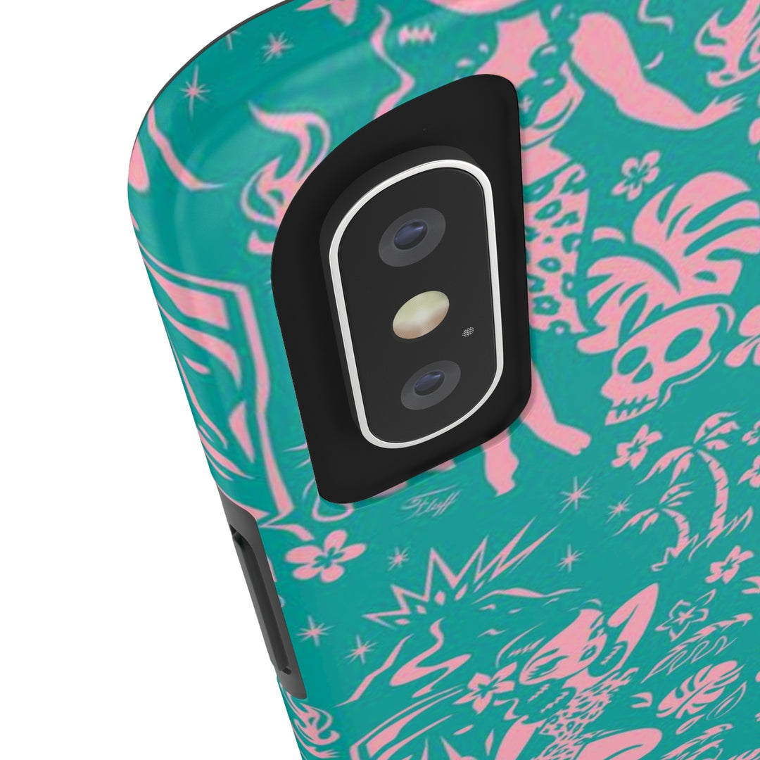 Tiki Temptress - Aqua and Pink • Phone Case