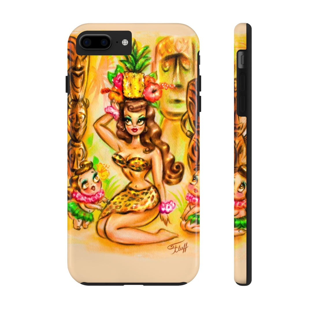 Pineapple Island Girl with Tikis • Phone Case