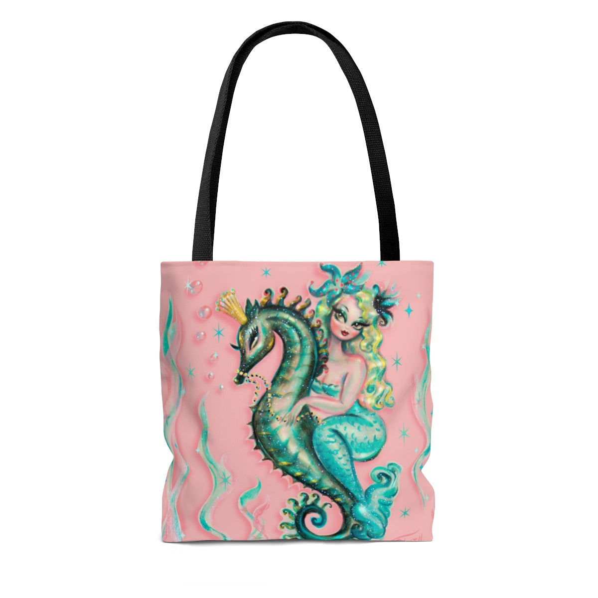 Blue Mermaid Riding a Seahorse Prince • Tote Bag