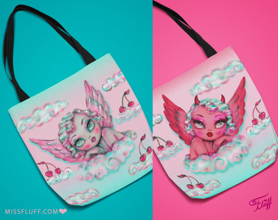 Angel and Devil Cherub • Tote Bag