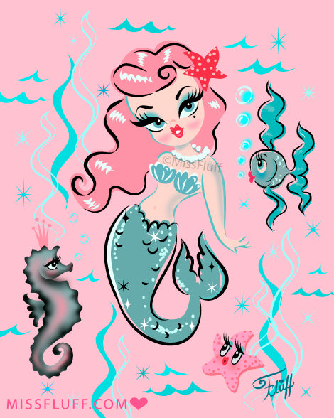Babydoll Mermaid with Pink Hair • Art Print